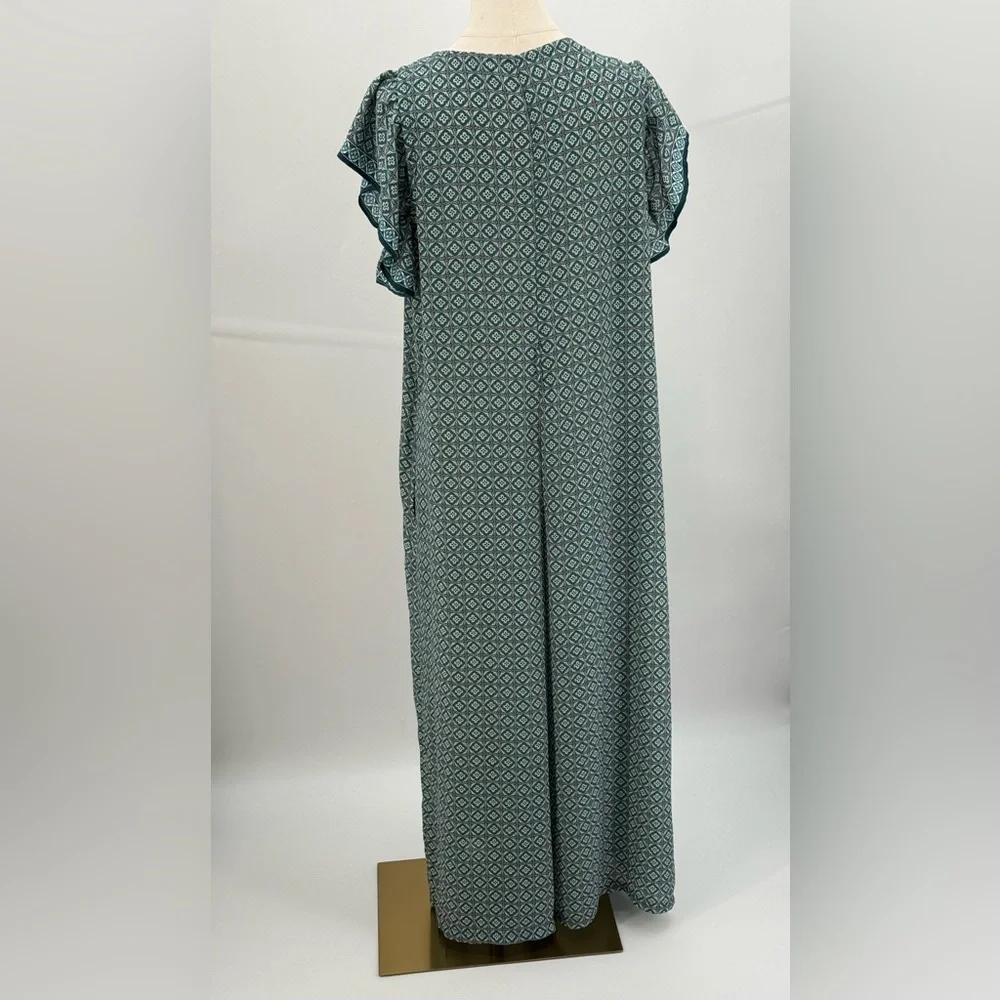 Max Studio Teal Geometric Print Flutter Sleeve Boho Wide Leg Jumpsuit Size XL - Picture 10 of 14